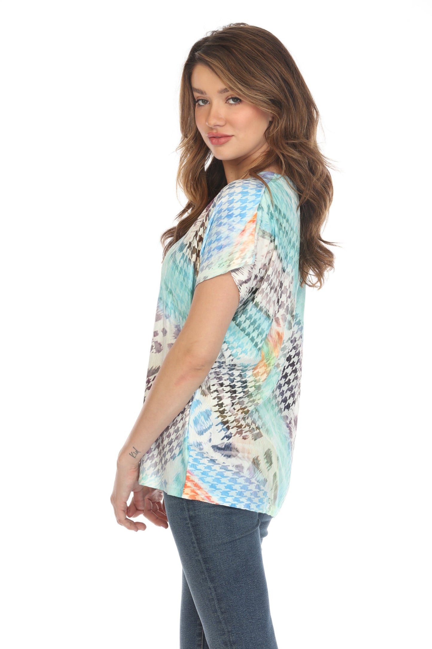 Short Teal modern Printed Top