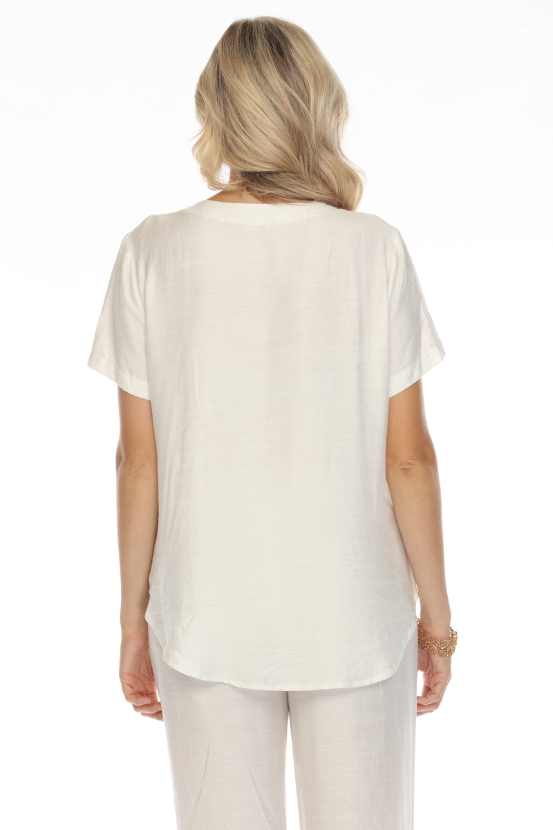 White Abstract Button Detailed Top