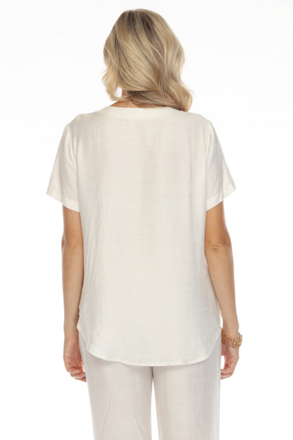White Abstract Button Detailed Top