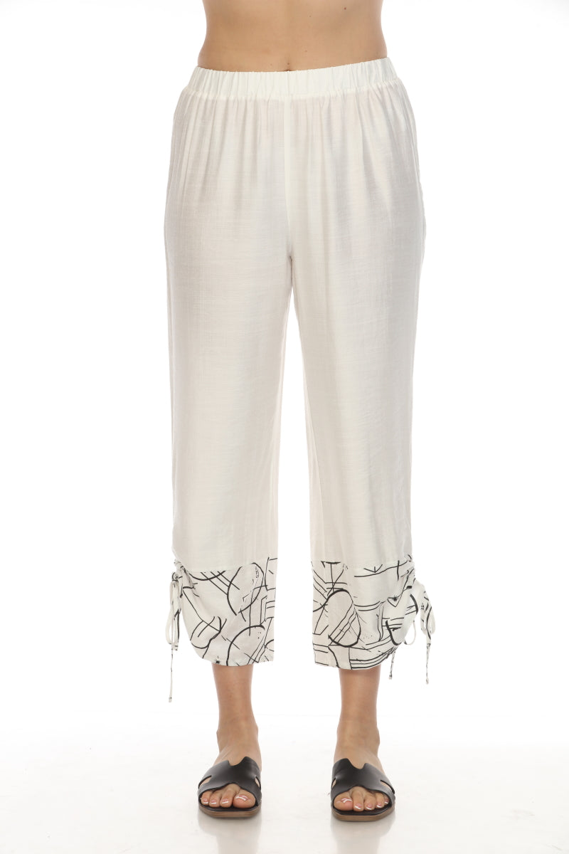 White Abstract Print Tie Pant