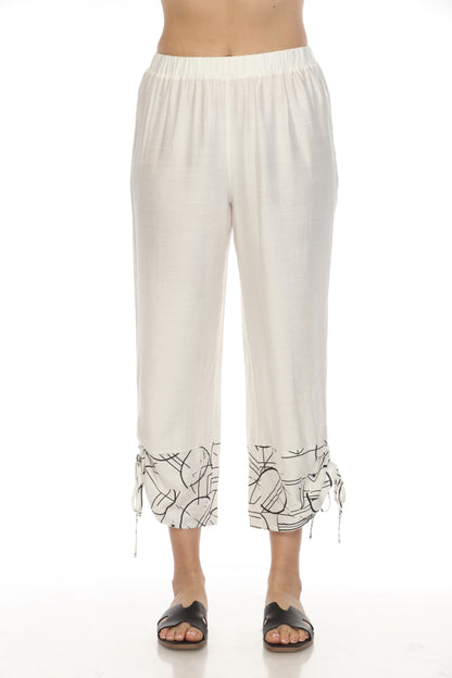 White Abstract Print Tie Pant