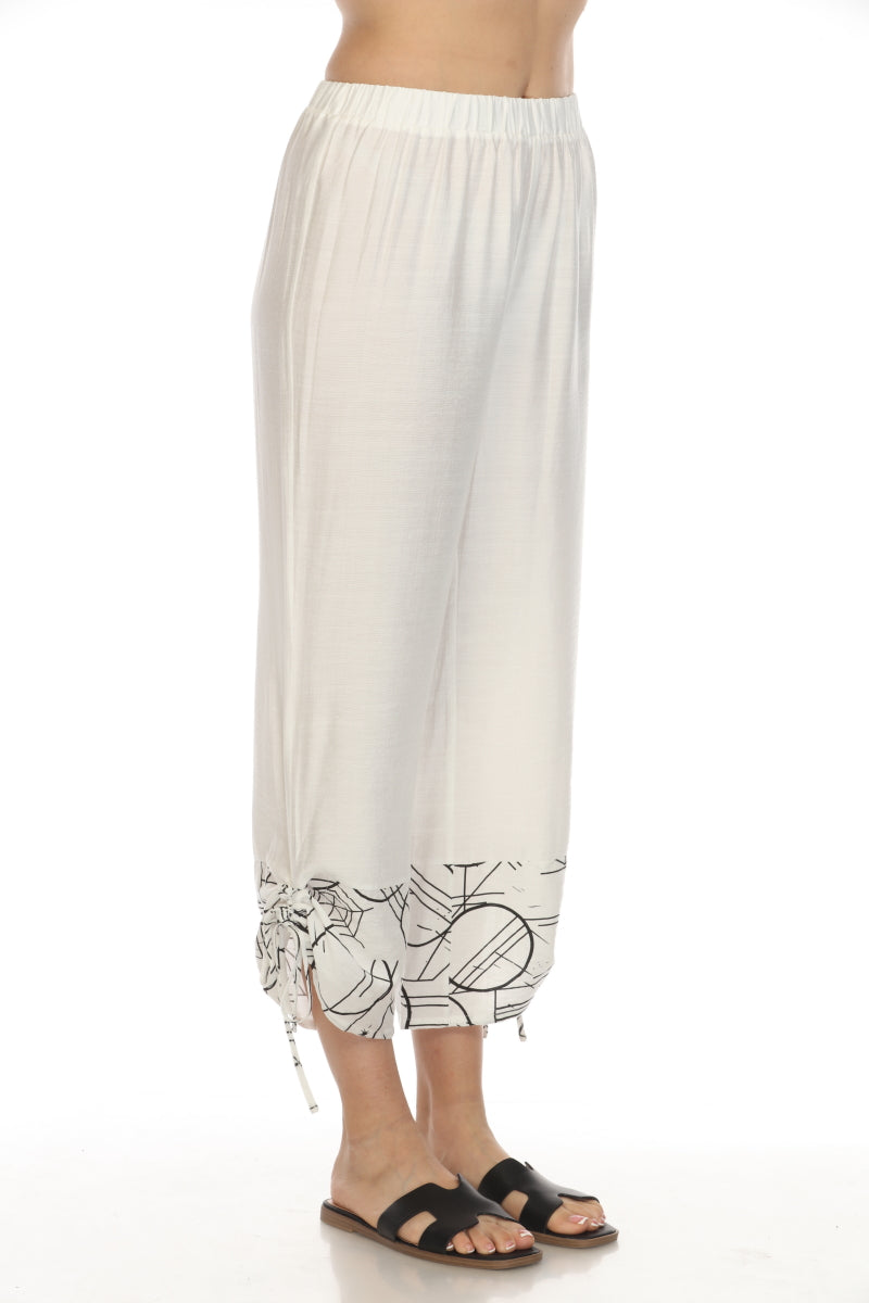 White Abstract Print Tie Pant
