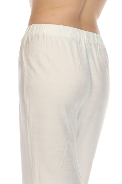 White Abstract Print Tie Pant