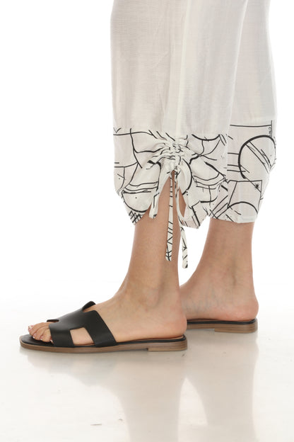 White Abstract Print Tie Pant
