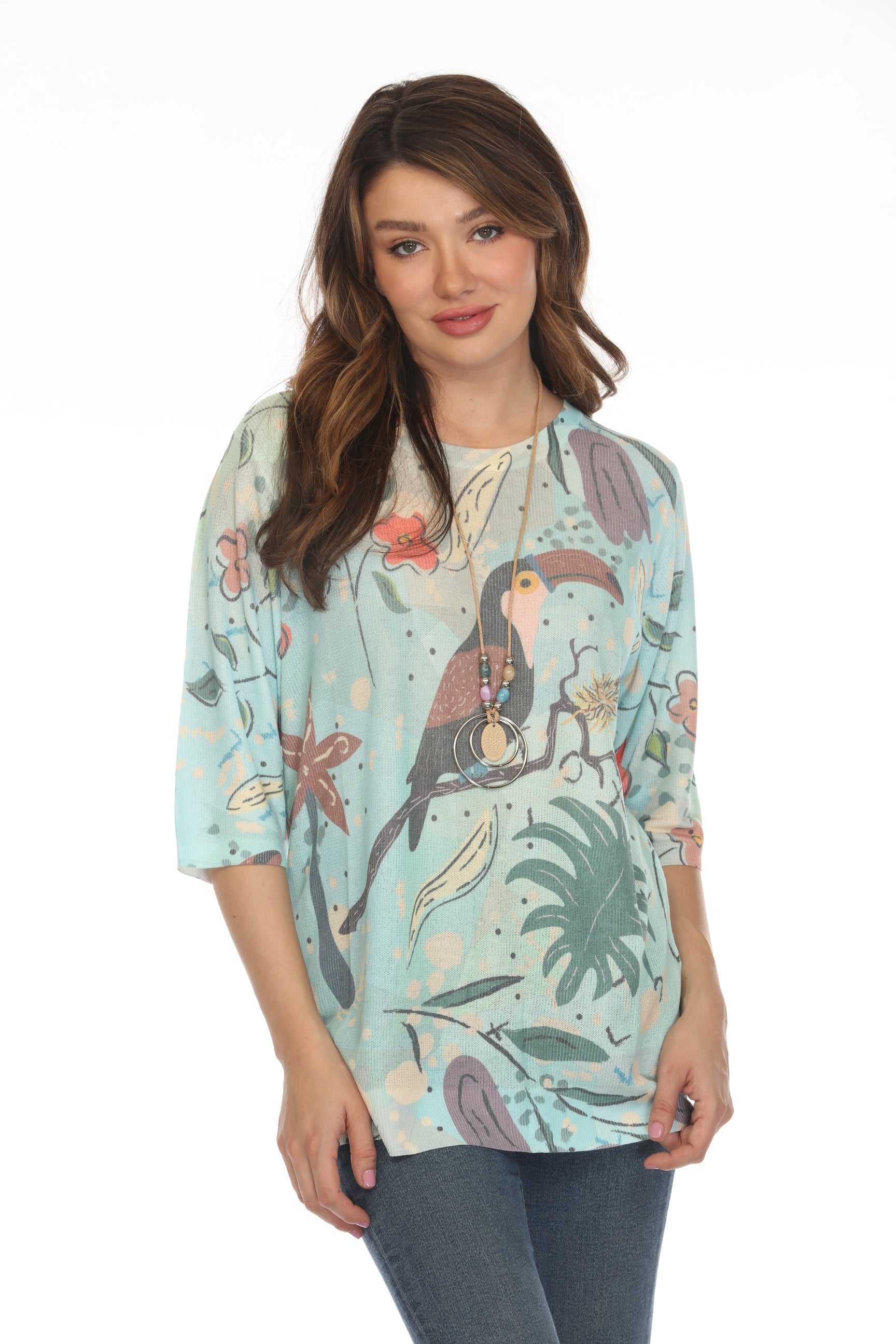 Bird Print Blue Blend Top