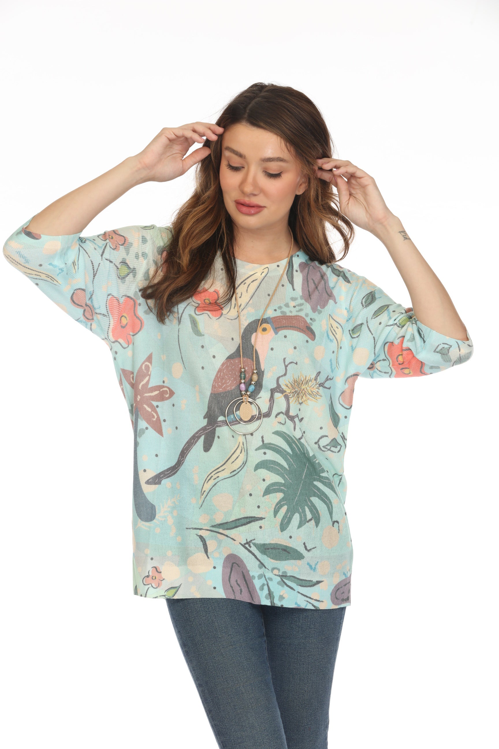 Bird Print Blue Blend Top