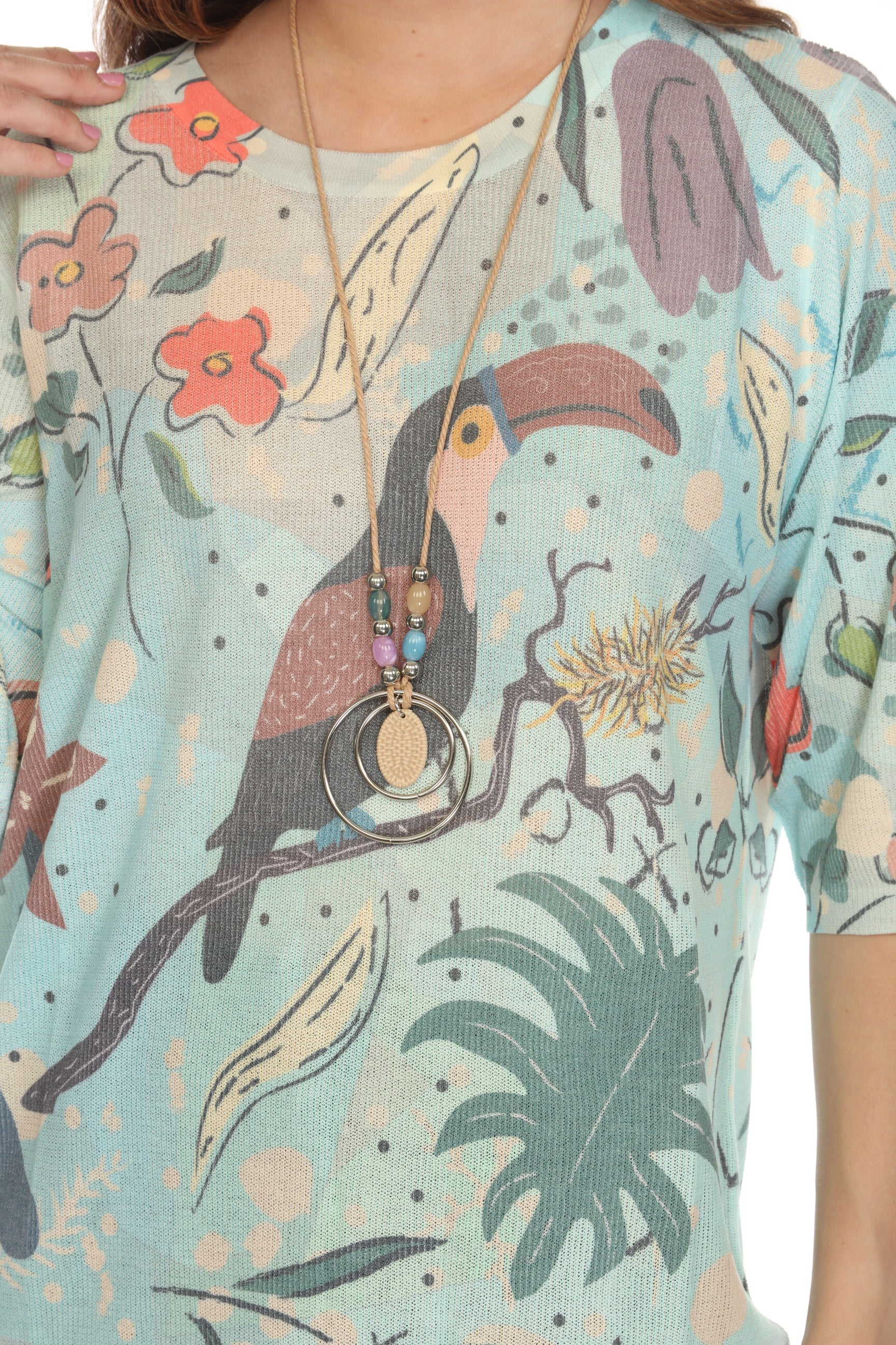 Bird Print Blue Blend Top