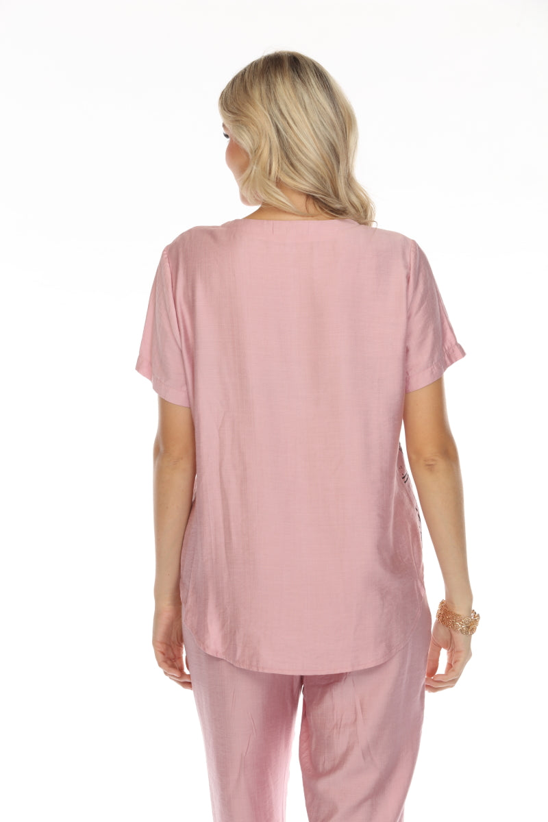 Blush Pink Abstract Print Button Detailed Top