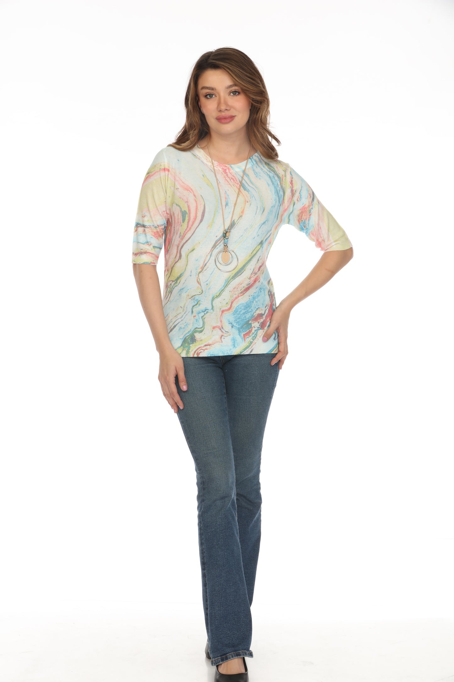 Colorful Waves Print Mesh Top