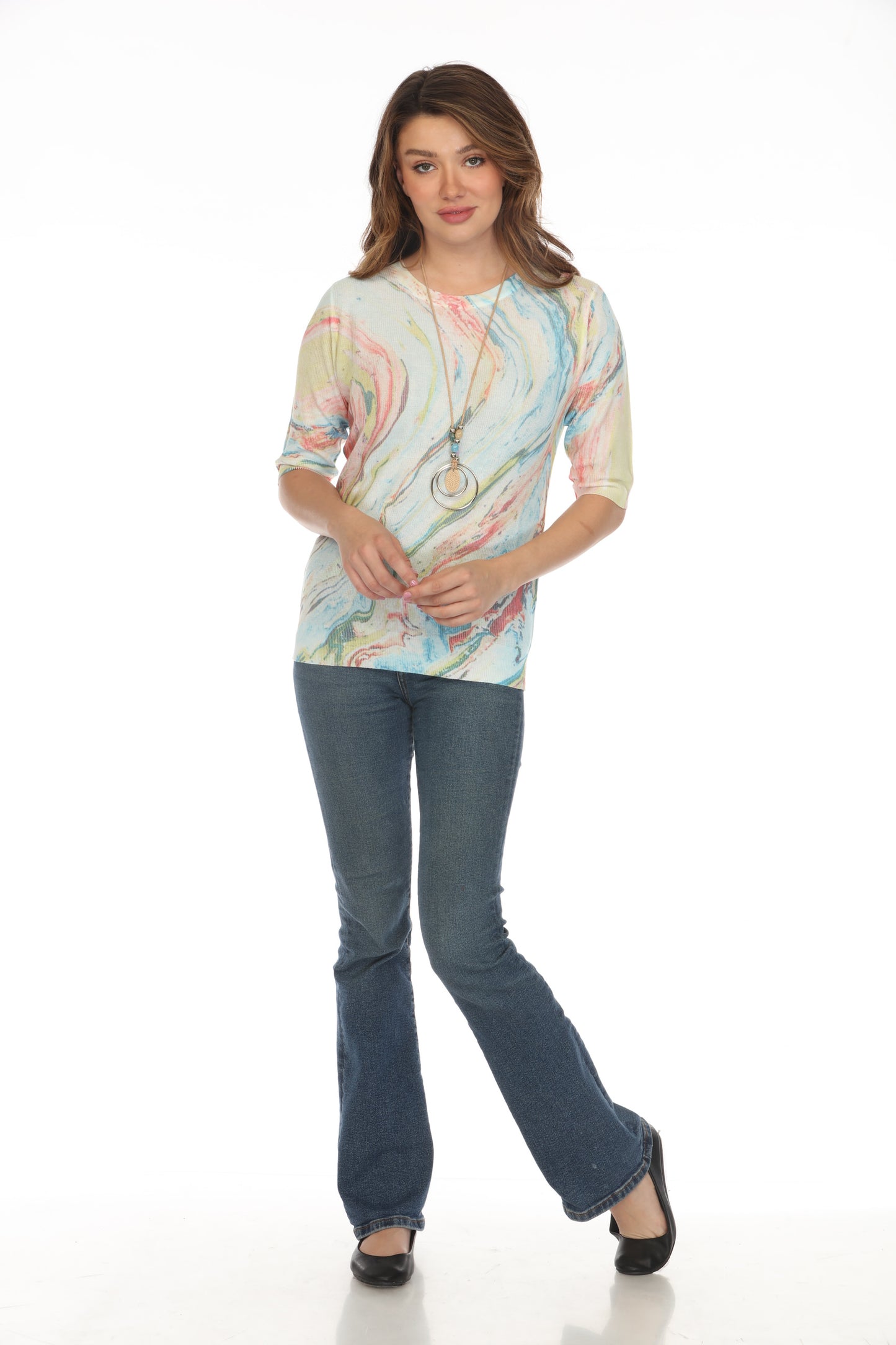 Colorful Waves Print Mesh Top