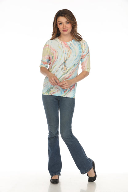 Colorful Waves Print Mesh Top