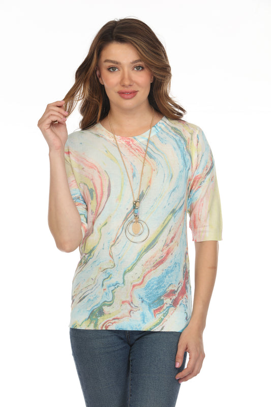 Colorful Waves Print Mesh Top