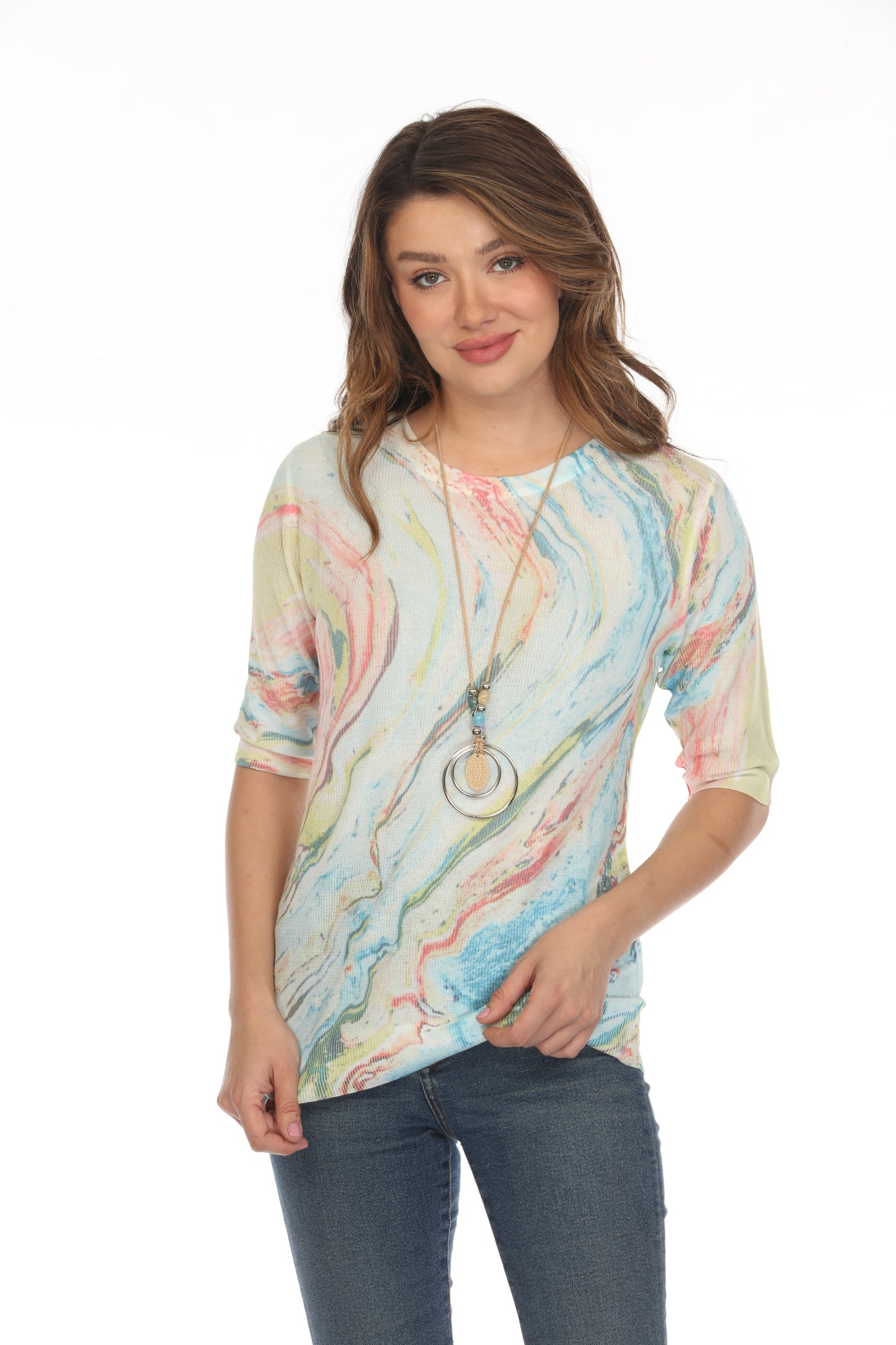 Colorful Waves Print Mesh Top