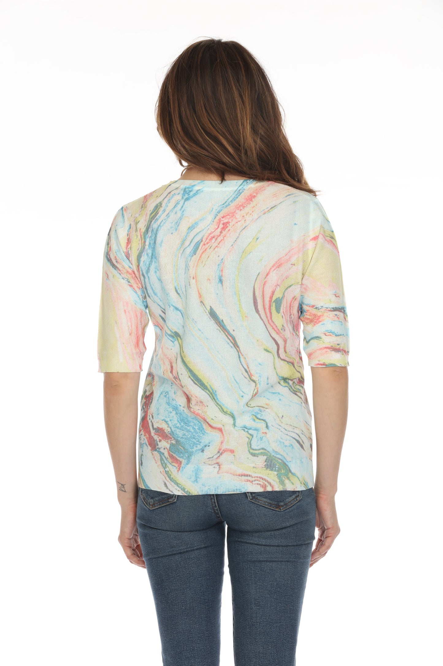 Colorful Waves Print Mesh Top