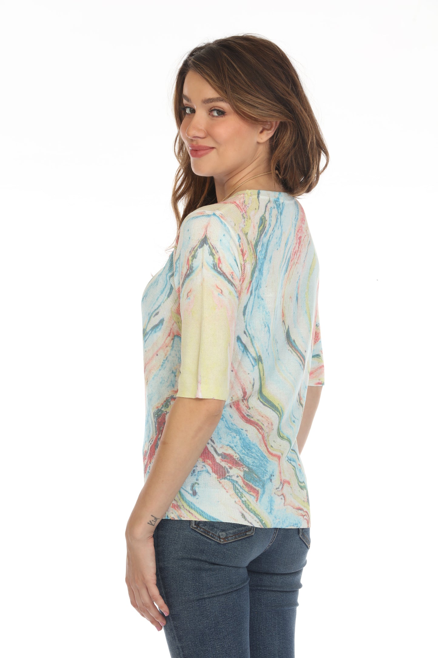 Colorful Waves Print Mesh Top