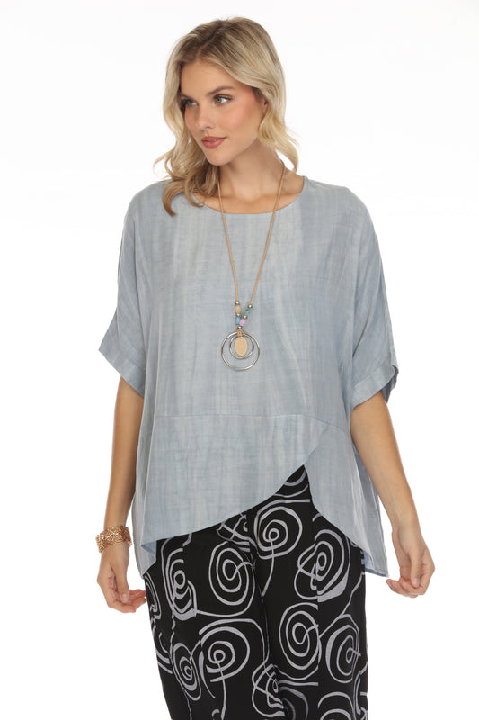 Light Grey Asymmetrical Half Sleeves Top A-5577