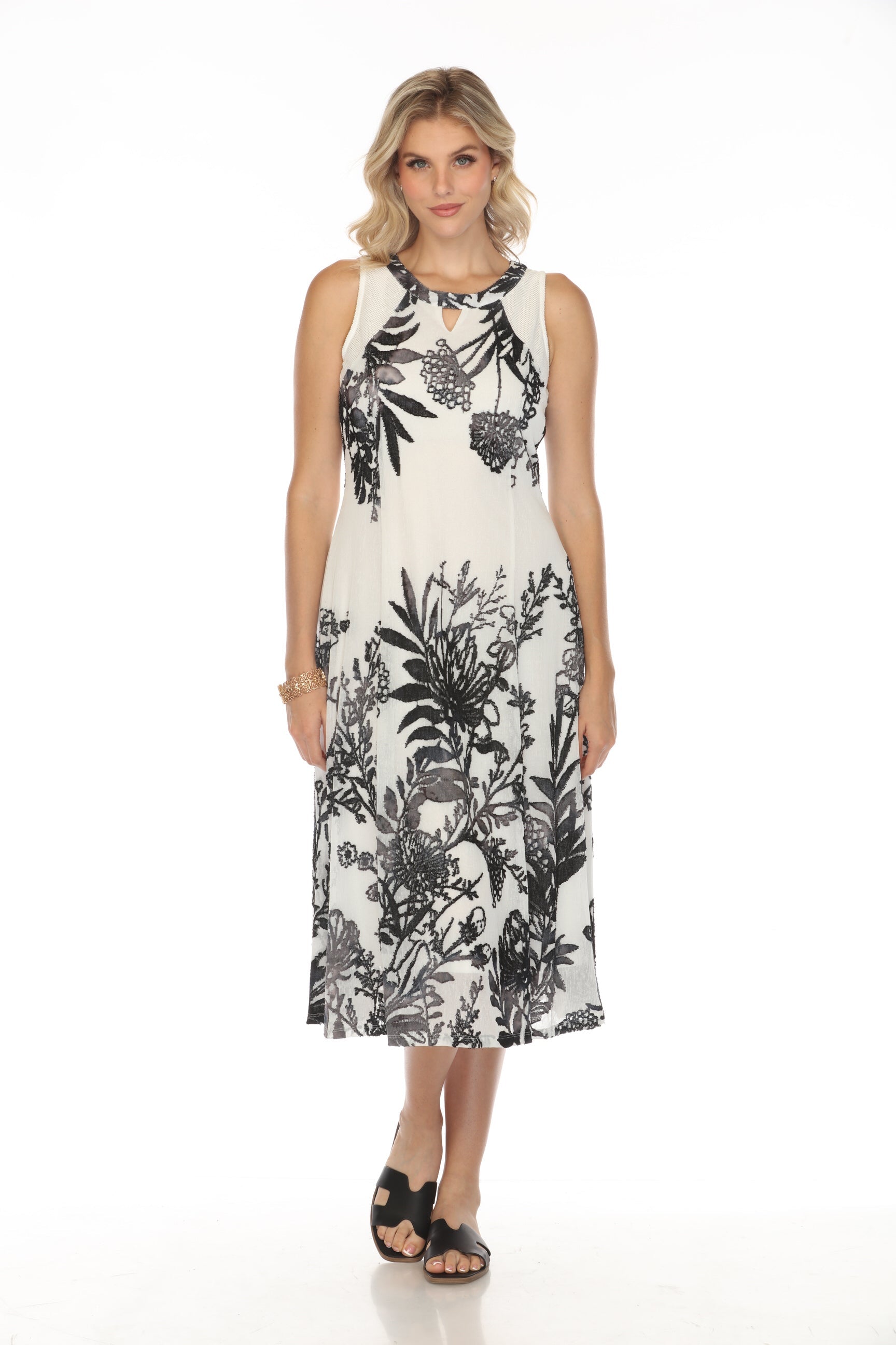 Nature Print Black and White Dress