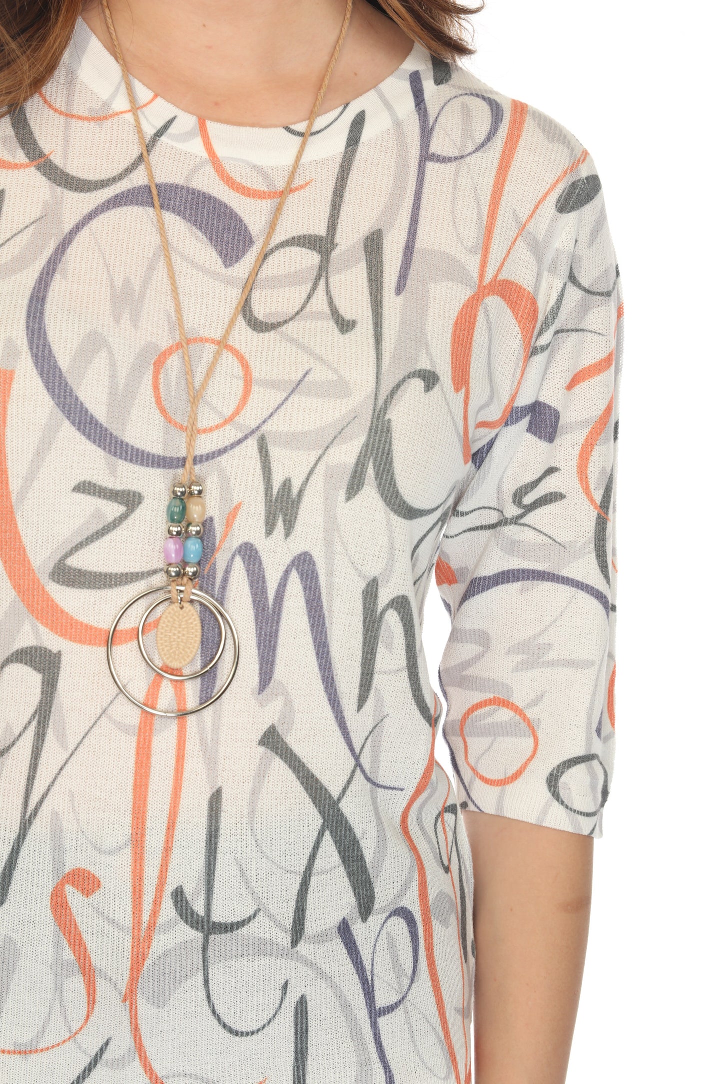 Off White Letter Patterned Mesh Top