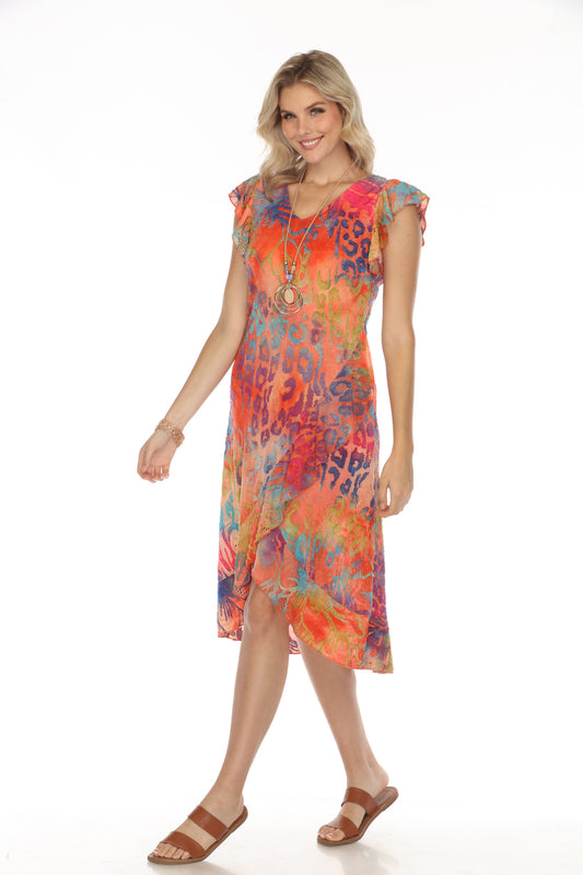 Cap Sleeves Cheetah Print Multicoloured Dress