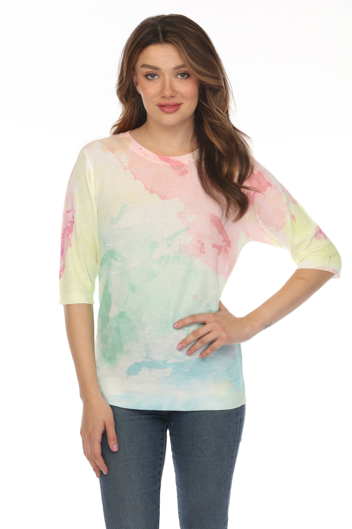 Pink and Green Cloud Blended Top