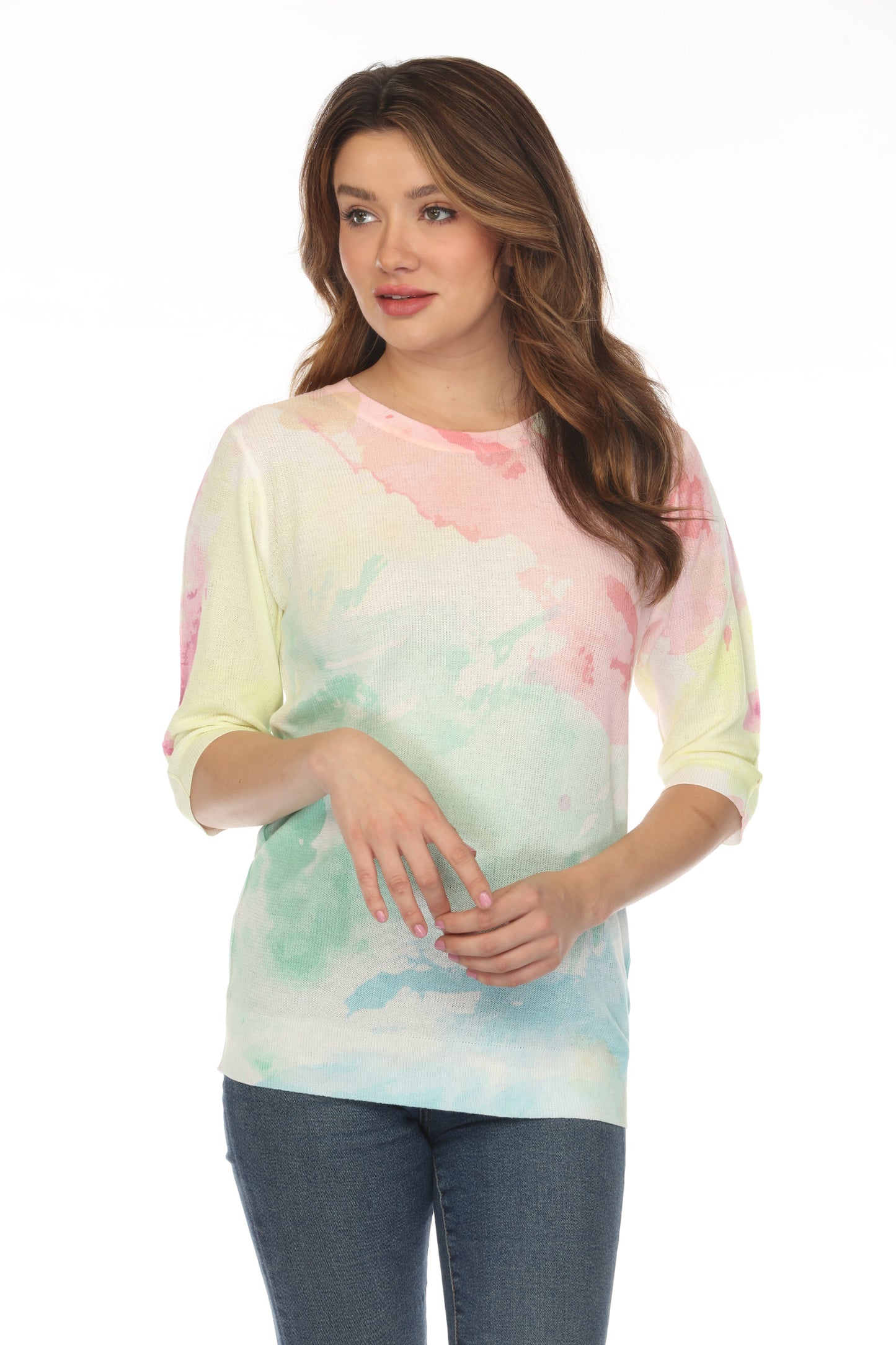 Pink and Green Cloud Blended Top