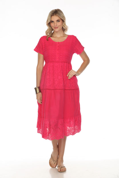 Fuchsia 100% Cotton Maxi Dress With Pockets