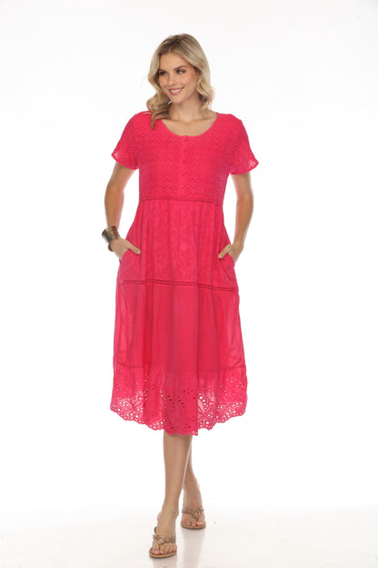 Fuchsia 100% Cotton Maxi Dress With Pockets