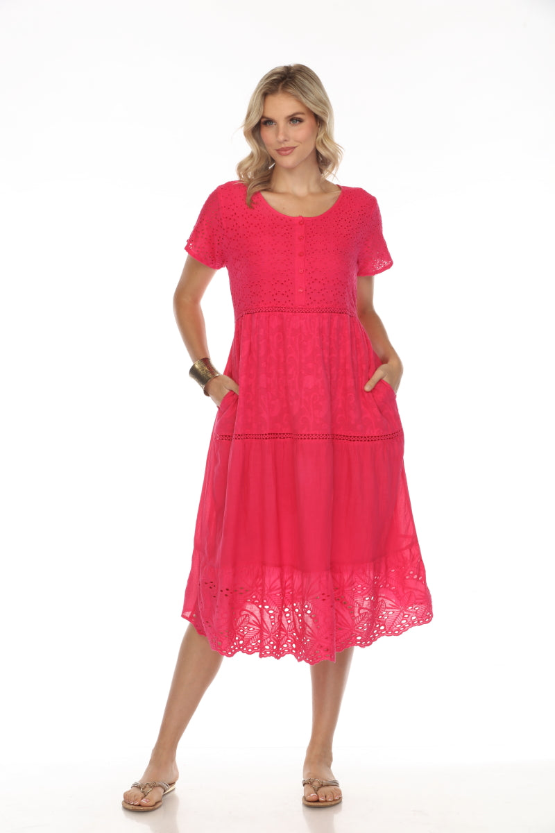 Fuchsia 100% Cotton Maxi Dress With Pockets