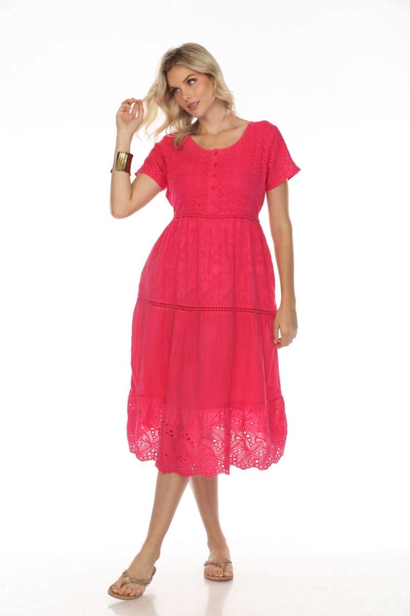 Fuchsia 100% Cotton Maxi Dress With Pockets