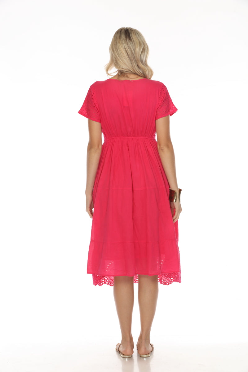 Fuchsia 100% Cotton Maxi Dress With Pockets