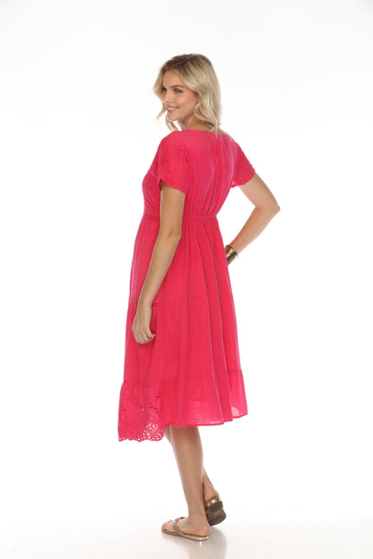 Fuchsia 100% Cotton Maxi Dress With Pockets