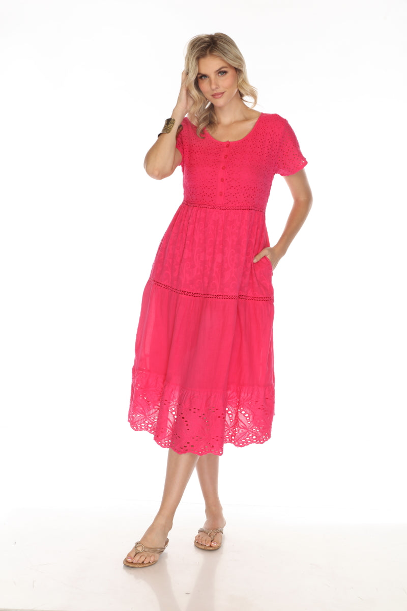 Fuchsia 100% Cotton Maxi Dress With Pockets