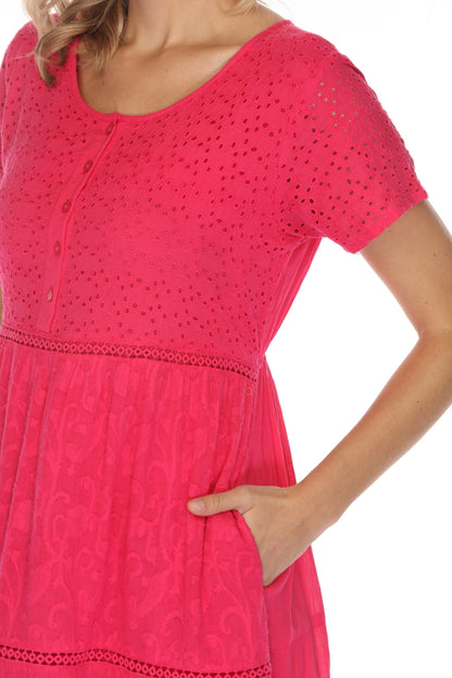 Fuchsia 100% Cotton Maxi Dress With Pockets