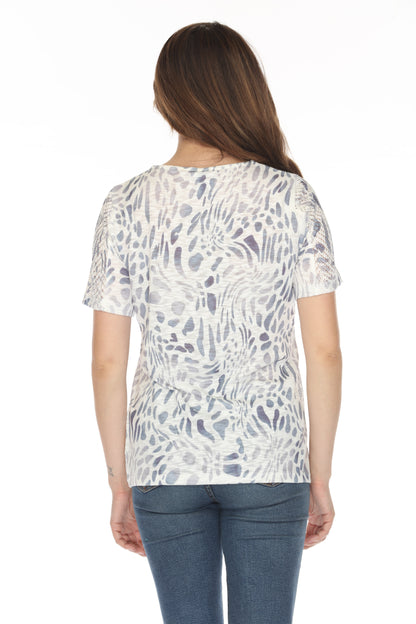 White grey modern printed Mesh Top