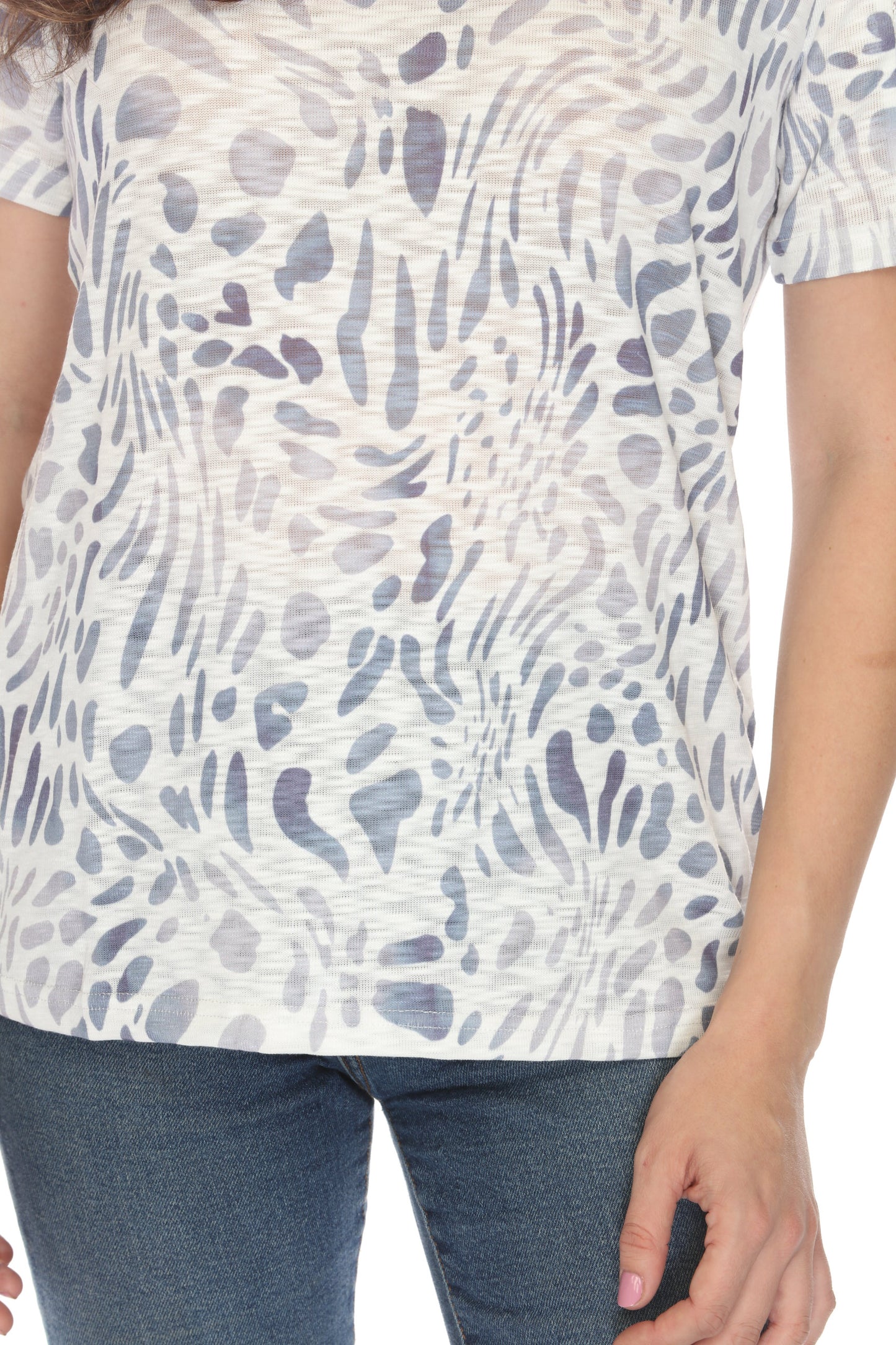 White grey modern printed Mesh Top