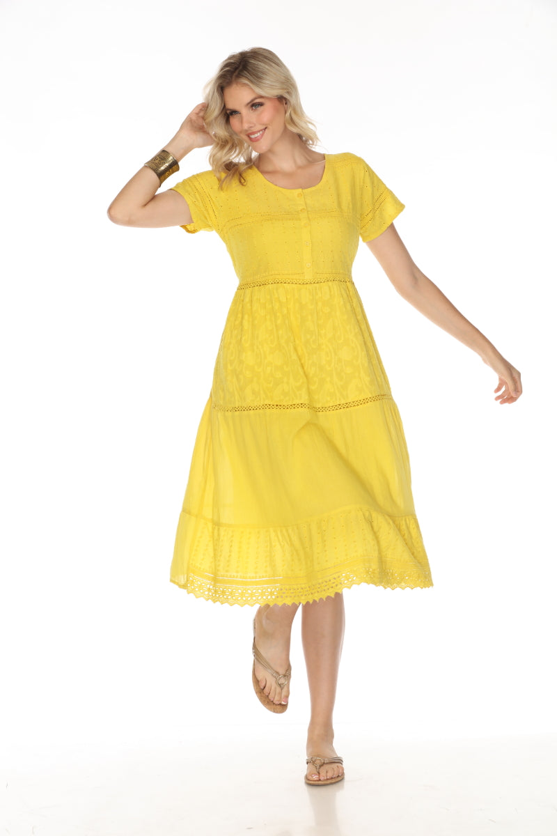 Yellow 100% Cotton designer dress with pockets