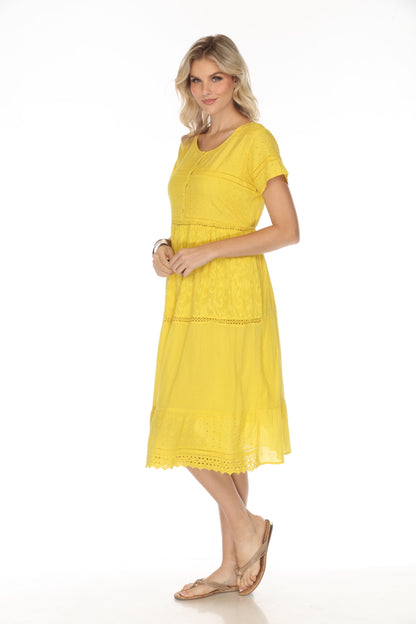Yellow 100% Cotton designer dress with pockets
