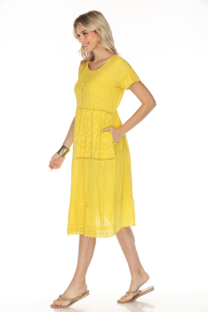 Yellow 100% Cotton designer dress with pockets