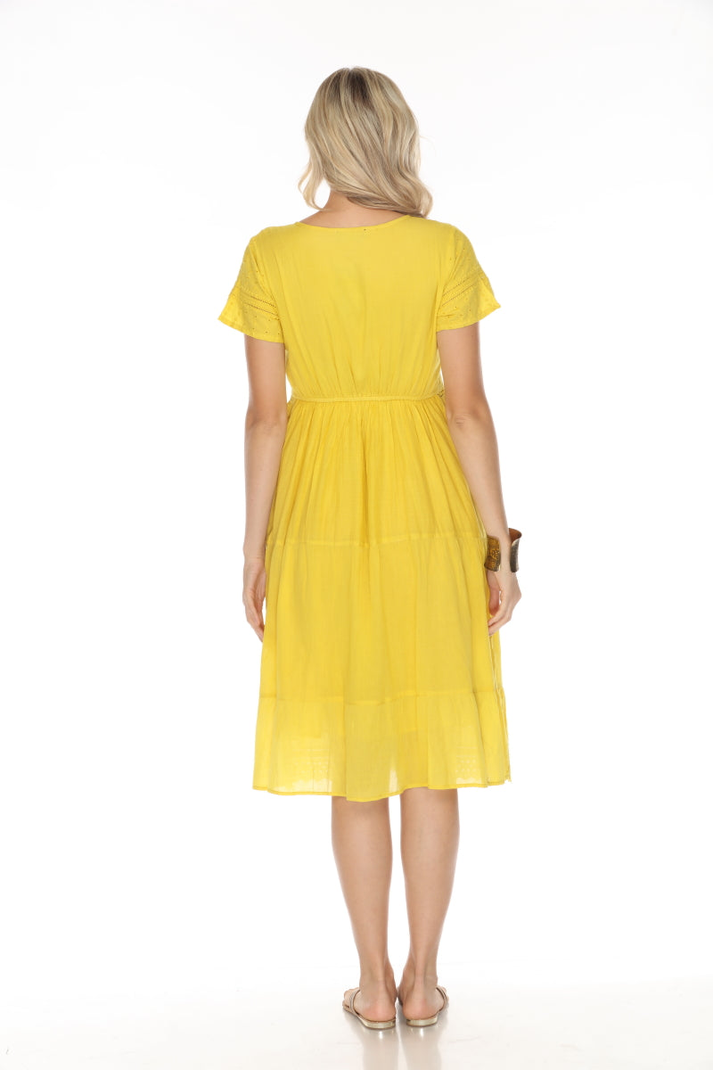 Yellow 100% Cotton designer dress with pockets
