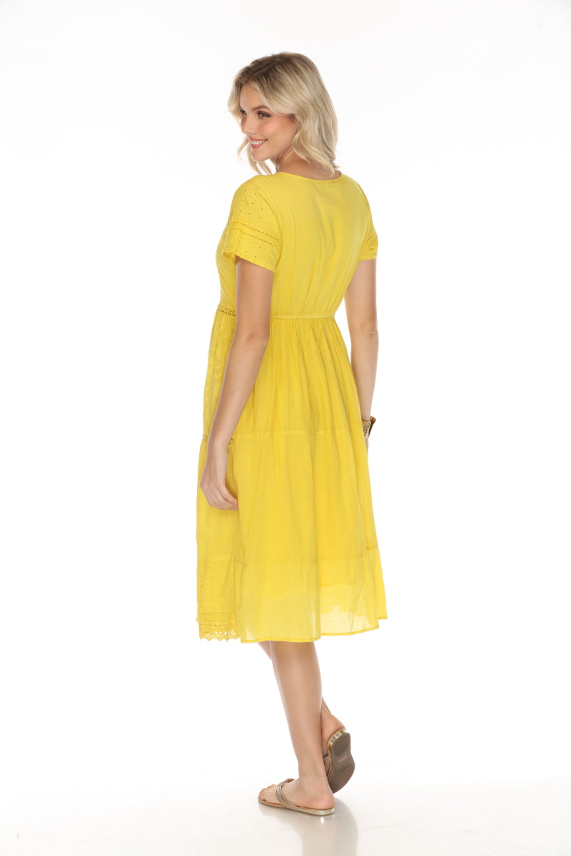 Yellow 100% Cotton designer dress with pockets