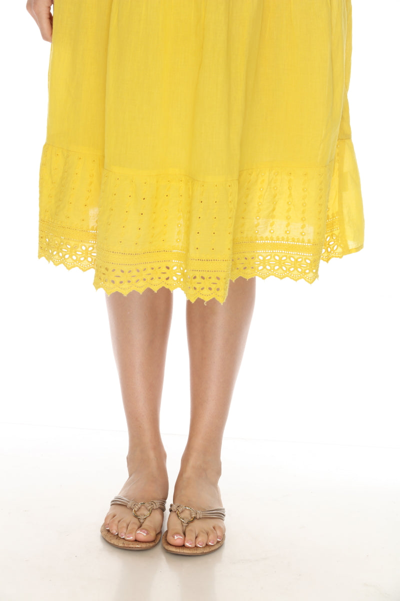 Yellow 100% Cotton designer dress with pockets
