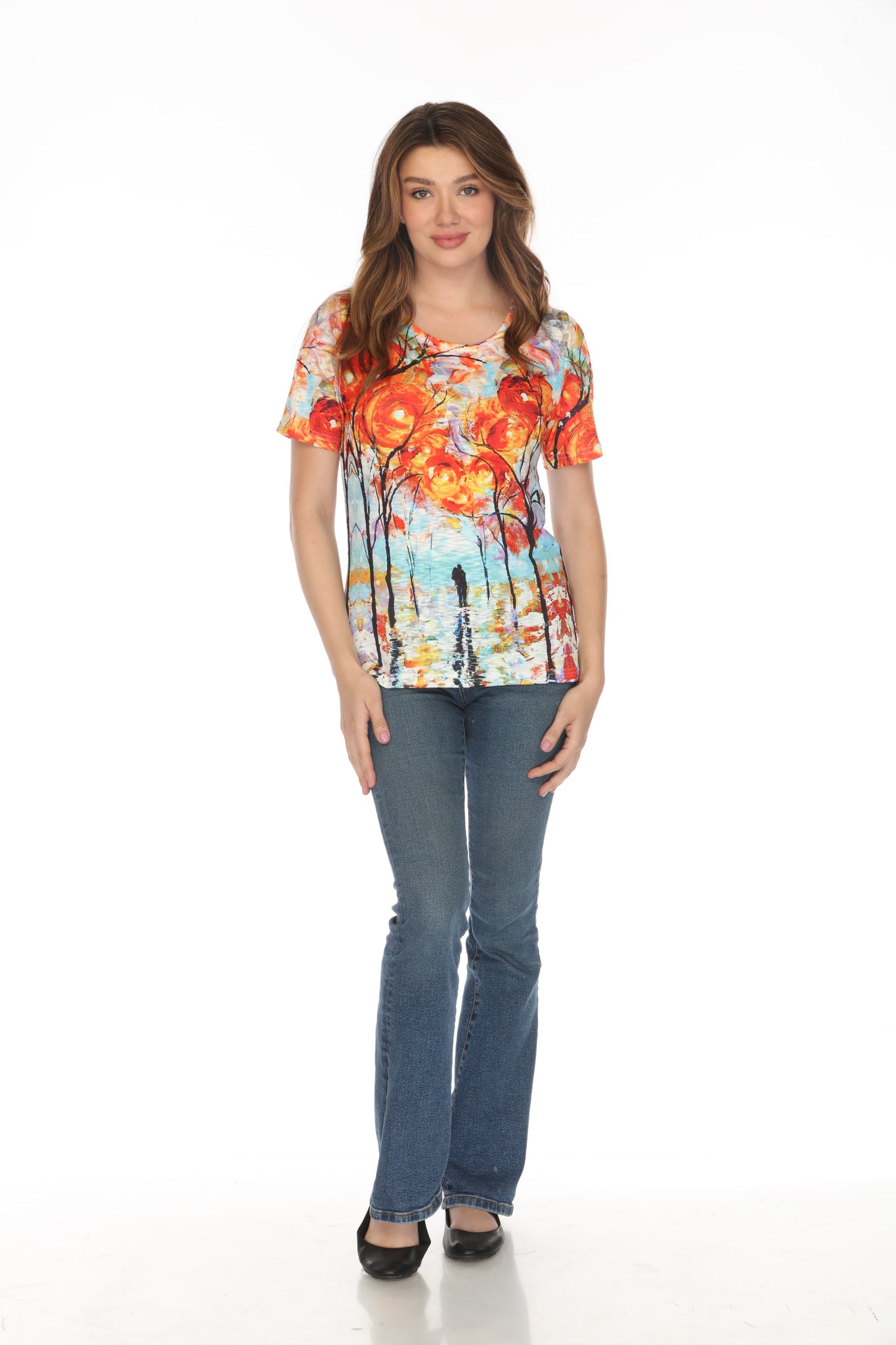 Multi Coloured Artsy Trees Short Sleeve Top