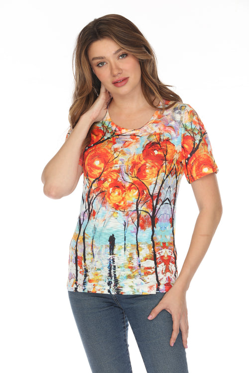 Multi Coloured Artsy Trees Short Sleeve Top