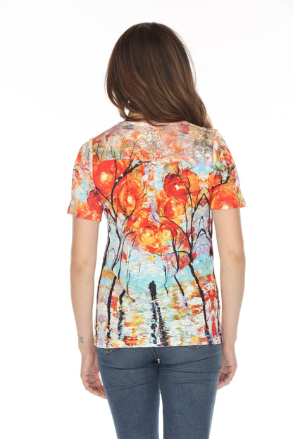 Multi Coloured Artsy Trees Short Sleeve Top