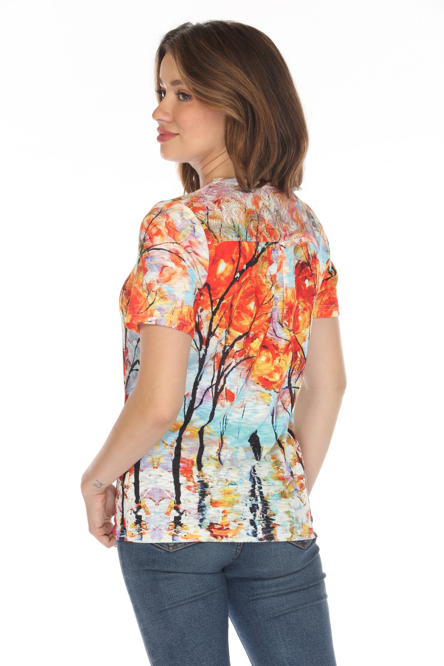 Multi Coloured Artsy Trees Short Sleeve Top