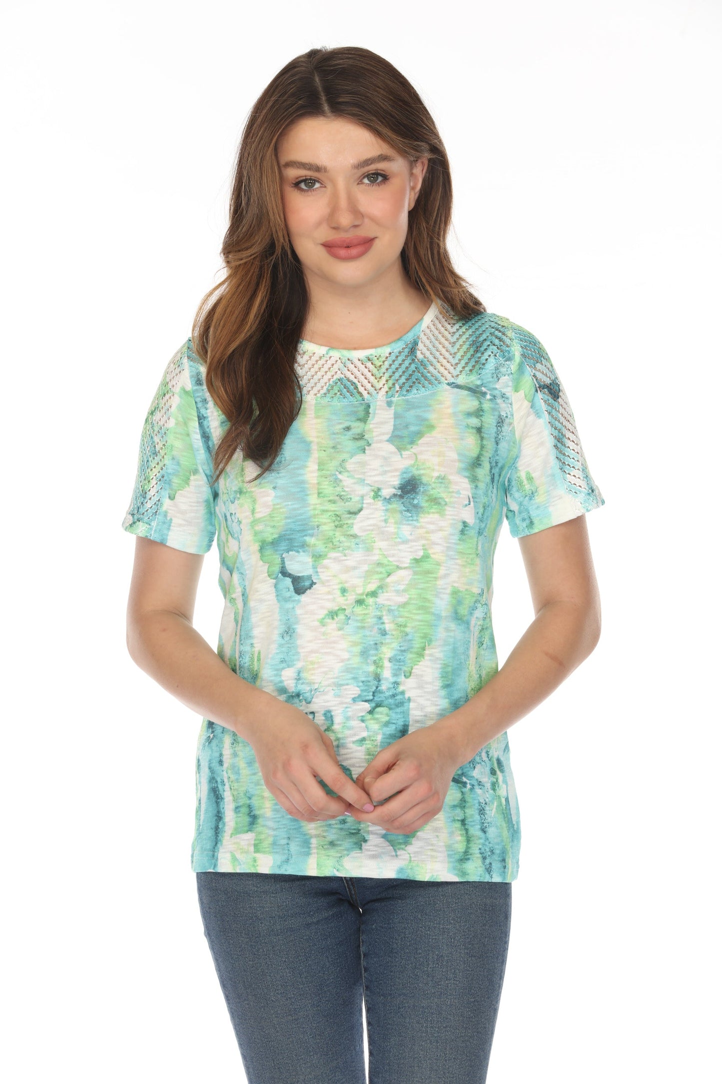 Green cloud Printed Mesh Top