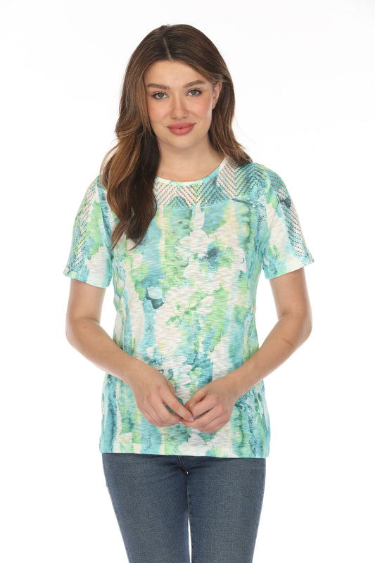 Green cloud Printed Mesh Top