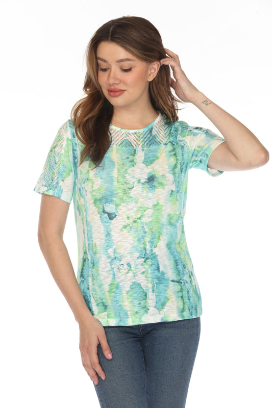 Green cloud Printed Mesh Top