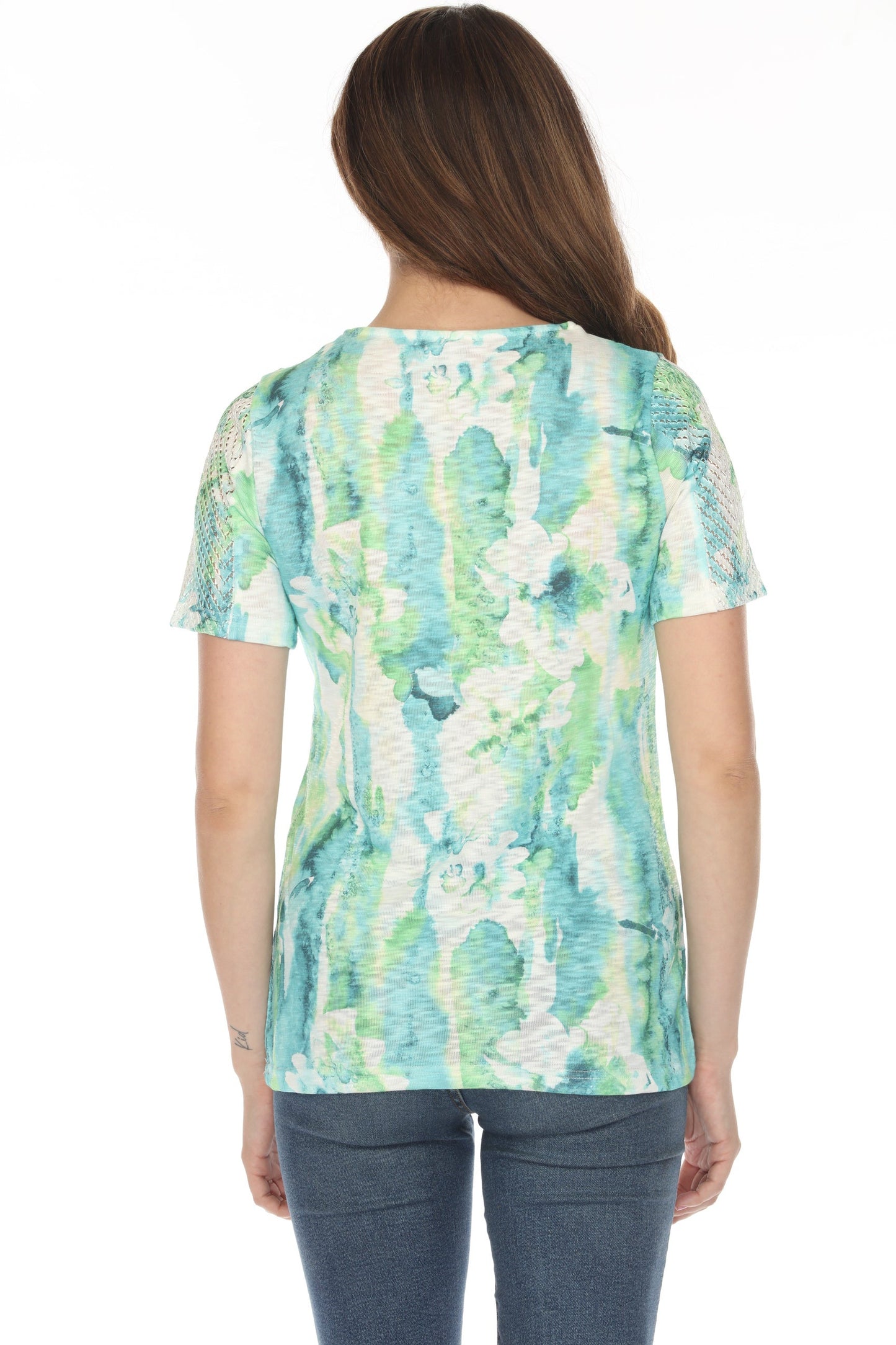 Green cloud Printed Mesh Top
