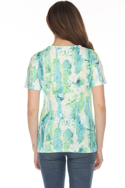 Green cloud Printed Mesh Top